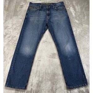 Nautica Jeans Co Straight Leg Mens 36x32 Blue Good Distressed Medium‎ Wash Denim